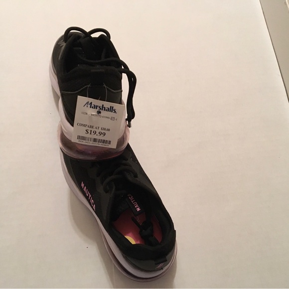 NWT.  Nautica Black Sneakers with Pink Highlights - Picture 2 of 6